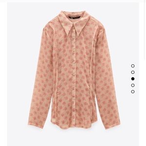 NWOT Zara Pink Roses Blouse